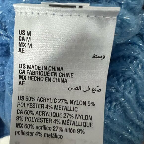 Alfani Blue/Silver Long Sleeve Boho Chunky Knit Mock-Neck Metallic Sweater - Picture 10 of 10